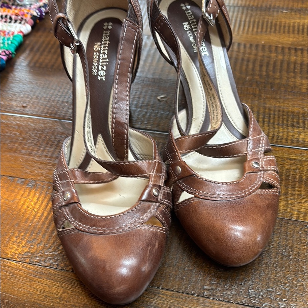Naturalizer Brown Leather Heels with Ankle Strap